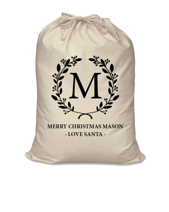 Image of Personalised Christmas Santa Sack - Initial Wreath