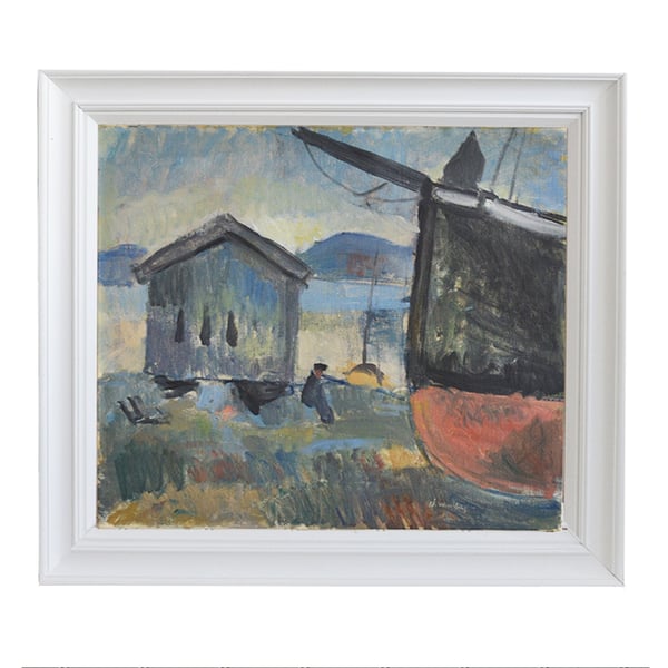 Image of Mid-Century, Swedish Oil Painting, ''Fishing Boat' Åke Winnberg (1912–1974)