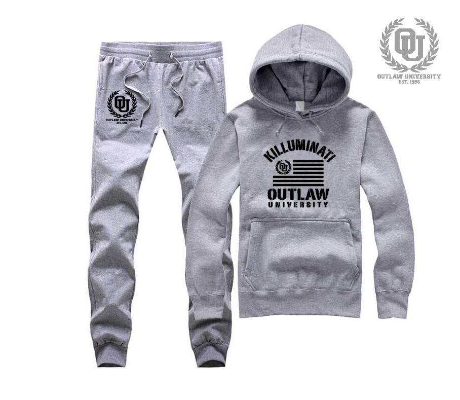 black and grey sweatsuit