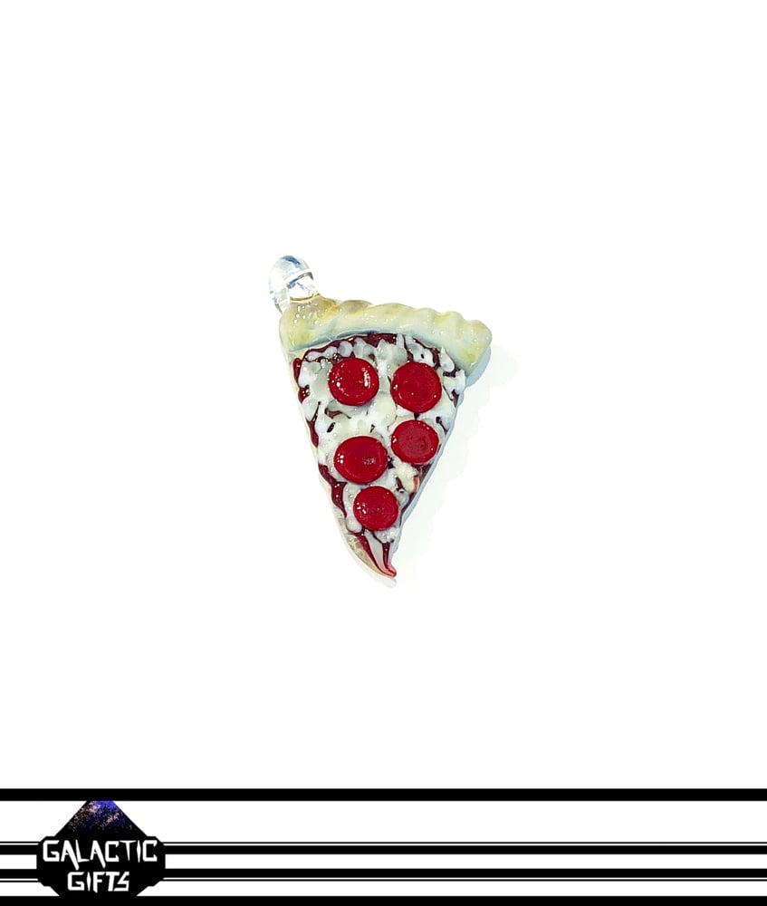 Image of Meld Glass UV Active Pepperoni Pizza Slice Pendant #1