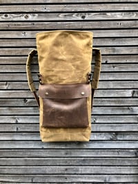 Image 3 of Waxed canvas rucksack/backpack with roll up top and double waxed bottem COLLECTION UNISEX