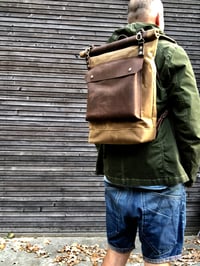 Image 5 of Waxed canvas rucksack/backpack with roll up top and double waxed bottem COLLECTION UNISEX