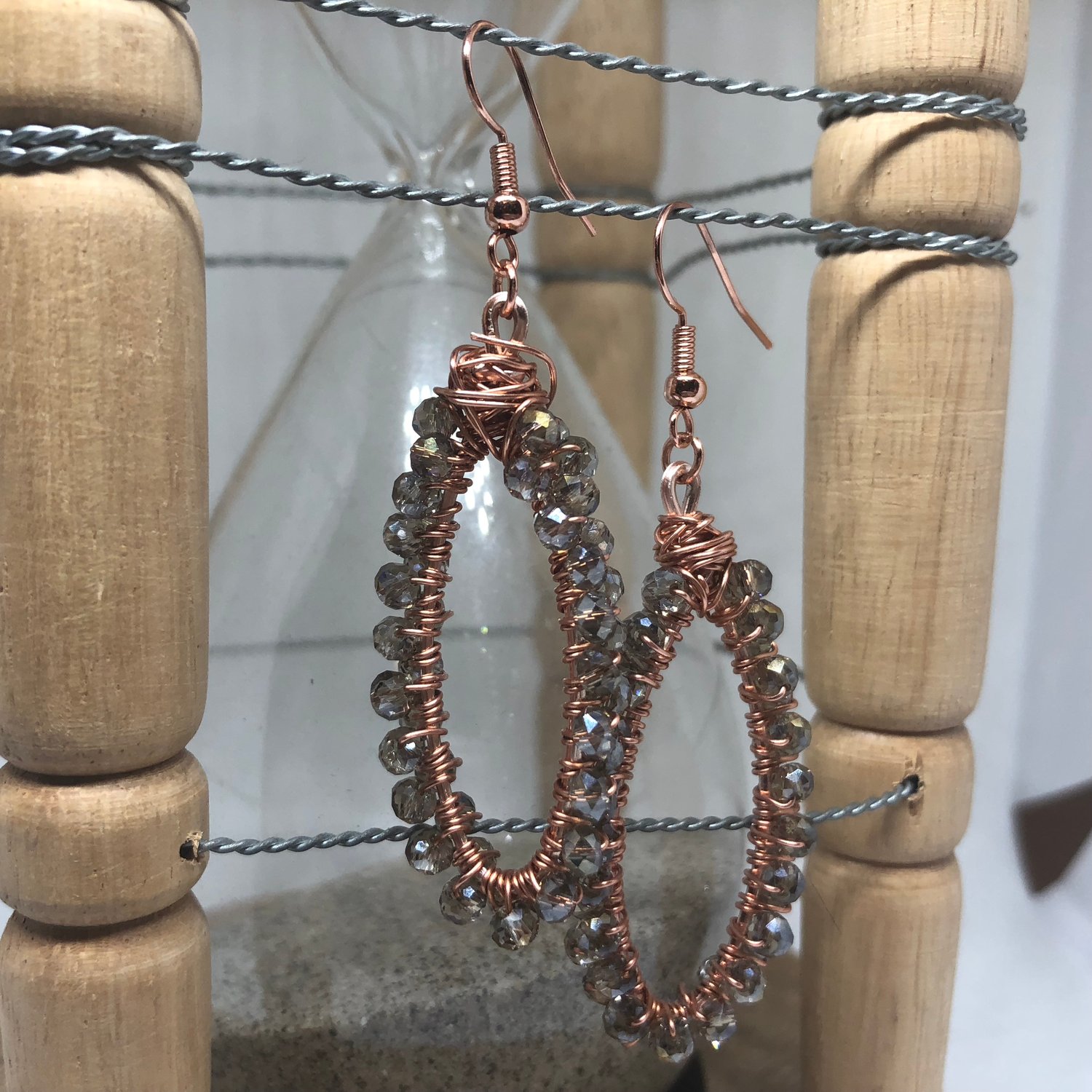 Image of HANDMADE Double Silver Beaded Rose Gold Wire Wrapped Loop Earrings