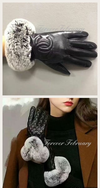 Image of Faux fur  chanel gloves. One size fits all.