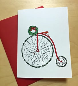 Image of Xmas Penny Farthing Holiday Bike Cards - set of 8