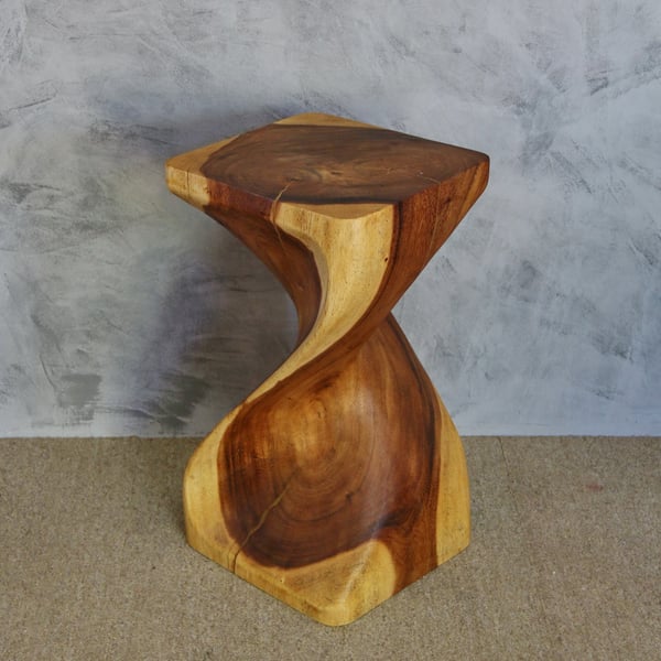 Image of Single Twist Stool, Wooden Stools, Twisted Wood Stools, Stool Carved, Hand made Stool, 