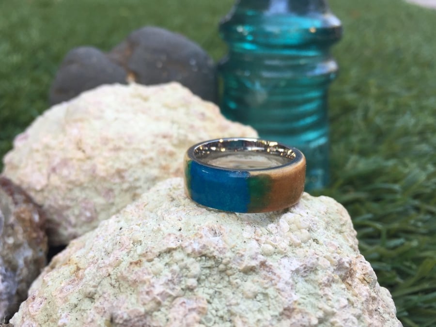 Image of Box elder burl wood with blue and green resin