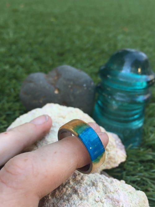 Image of Box elder burl wood with blue and green resin