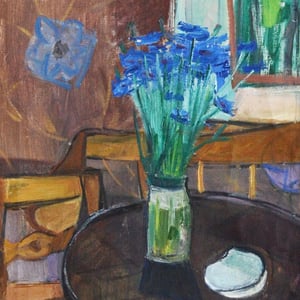 Image of 1960 Oil Painting, 'Cornflowers.'