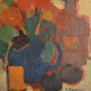 Image of Mid-century Still Life with Red flowers, Anne Reneau Golly (1922-2008)    