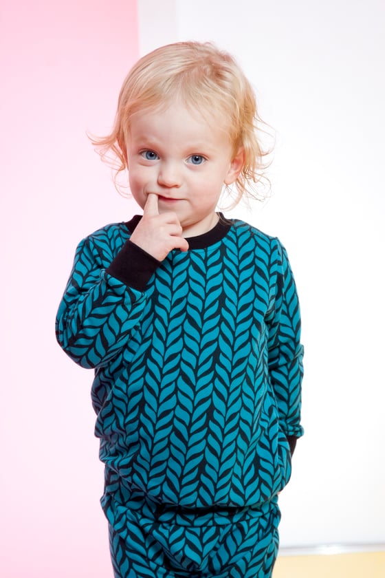 Image of Teal blue Woven Print Sweater