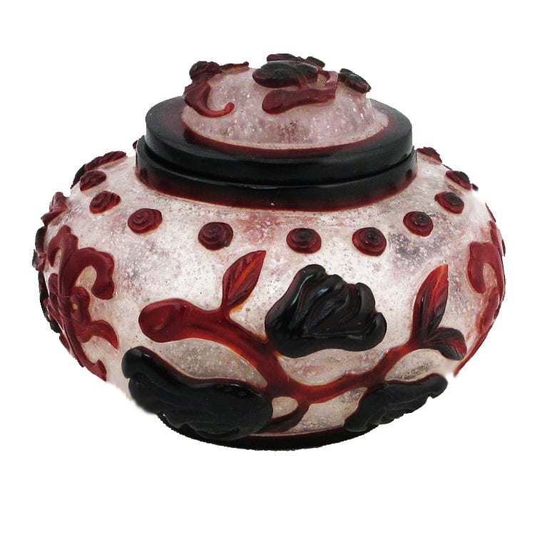 Image of VINTAGE CHINESE PEKING VASE: RED TURNIP FLOWER OVERLAY