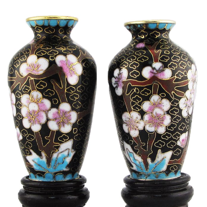 Image of PAIR OF VINTAGE CHINESE CLOISONNE FLOWER VASES