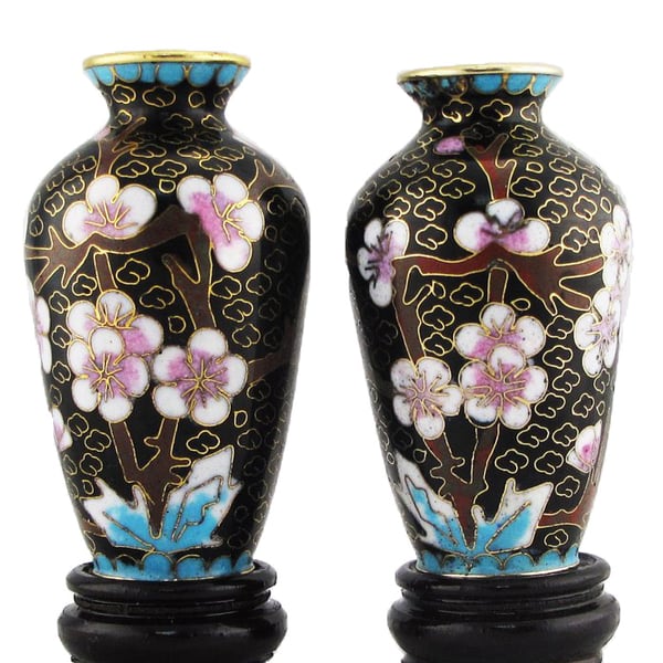 Image of PAIR OF VINTAGE CHINESE CLOISONNE FLOWER VASES