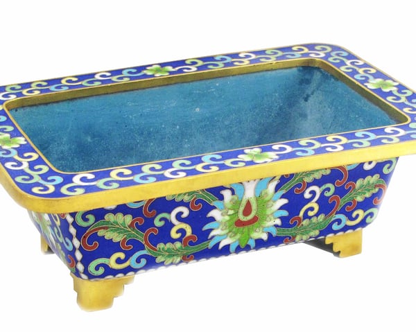 Image of VINTAGE CHINESE CLOISONNE FLOWER BONSAI PLANTER