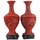 Image of PAIR OF VINTAGE CHINESE CINNABAR VASES
