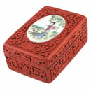 Image of VINTAGE CHINESE CINNABAR BOX WITH HAND-PAINTED PLAQUE