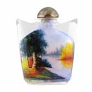 Image of VINTAGE CHINESE GLASS SNUFF BOTTLE: HAND-PAINTED LAKE SCENE DESIGN