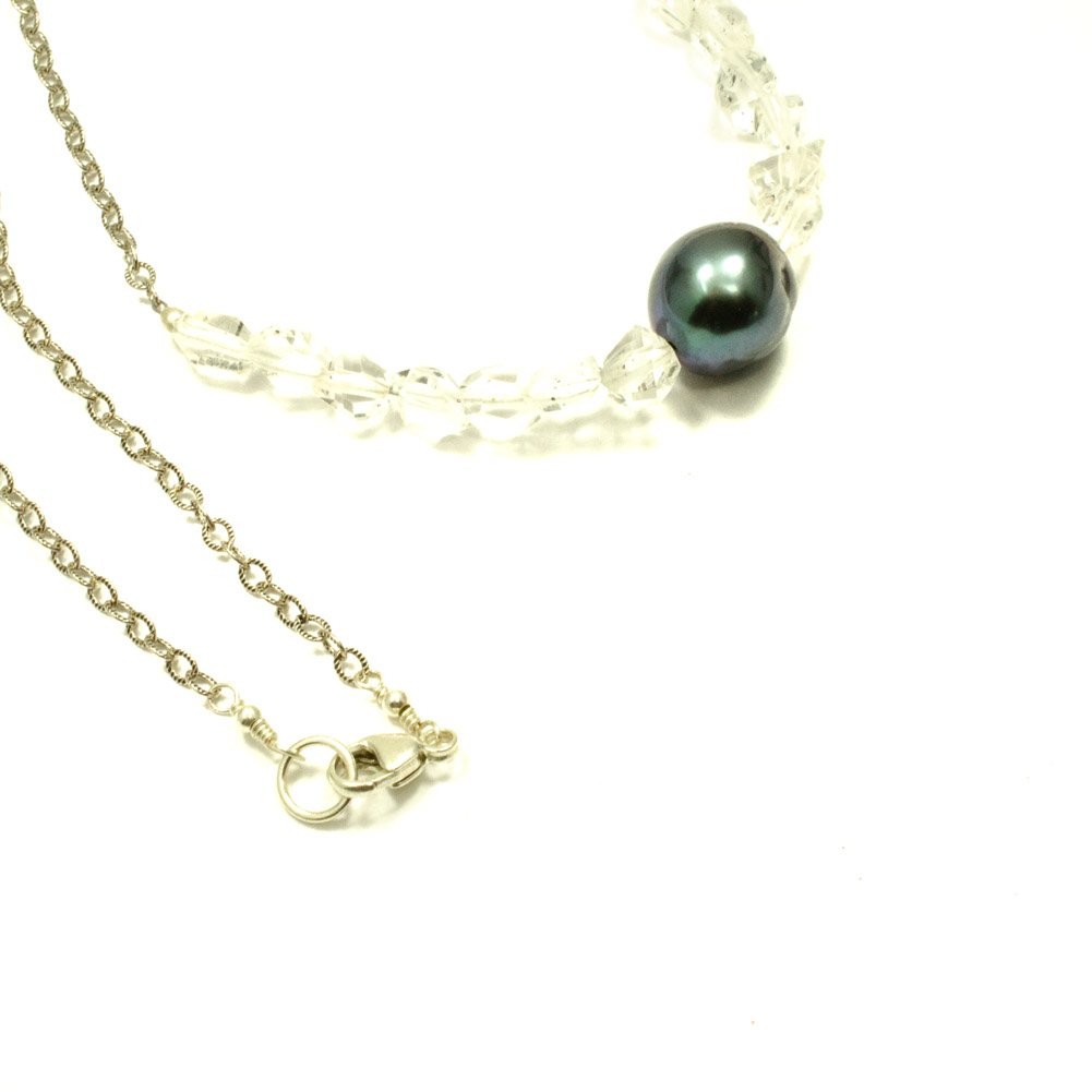 Image of Tahitian pearl necklace with double terminated quartz sterling silver