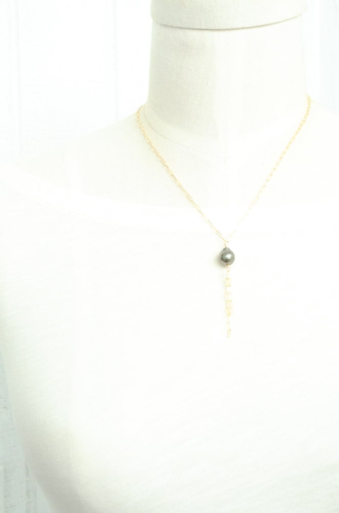 Image of Tahitian pearl tassel necklace 14kt gold-filled