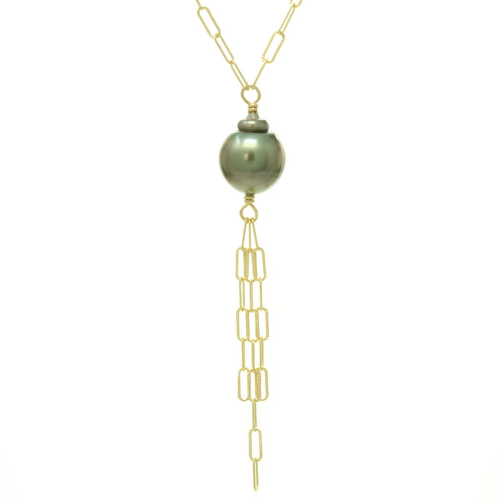 Image of Tahitian pearl tassel necklace 14kt gold-filled