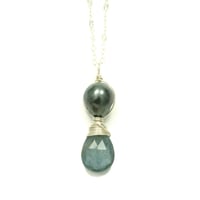Image 1 of Tahitian pearl necklace moss aquamarine sterling silver