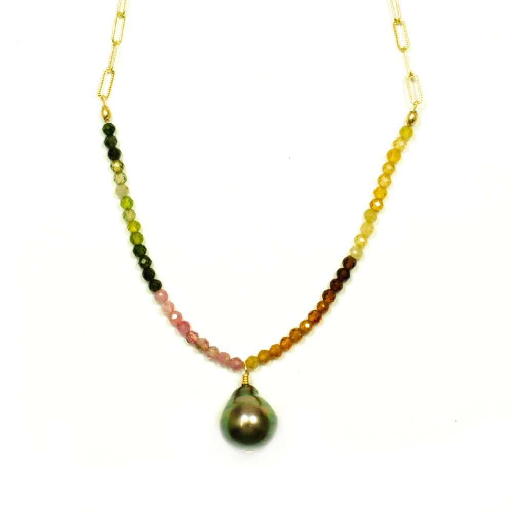 Image of Tahitian pearl necklace tourmaline 14kt gold-filled