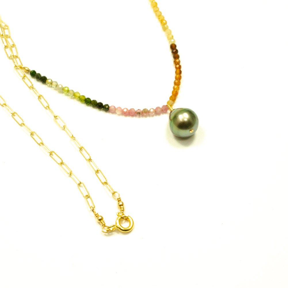 Image of Tahitian pearl necklace tourmaline 14kt gold-filled