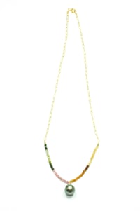 Image 3 of Tahitian pearl necklace tourmaline 14kt gold-filled