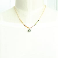 Image 4 of Tahitian pearl necklace tourmaline 14kt gold-filled