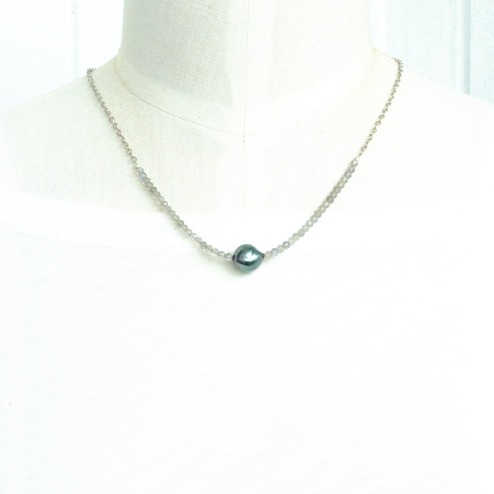 Image of Tahitian pearl necklace labradorite sterling silver