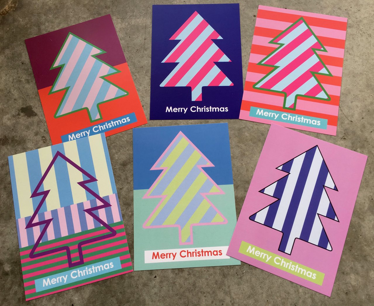 Image of Christmas cards  Happy trees. / A5 size / packet of 6 different motives