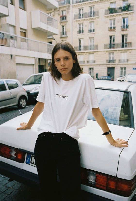 Image of "Pleasure." T-shirt (White)