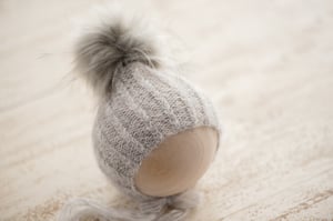 Image of Twisted Rib Faux Fur Pom Pixie Bonnet + Wrap