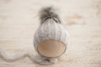 Image 1 of Twisted Rib Faux Fur Pom Pixie Bonnet + Wrap