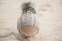 Image 3 of Twisted Rib Faux Fur Pom Pixie Bonnet + Wrap