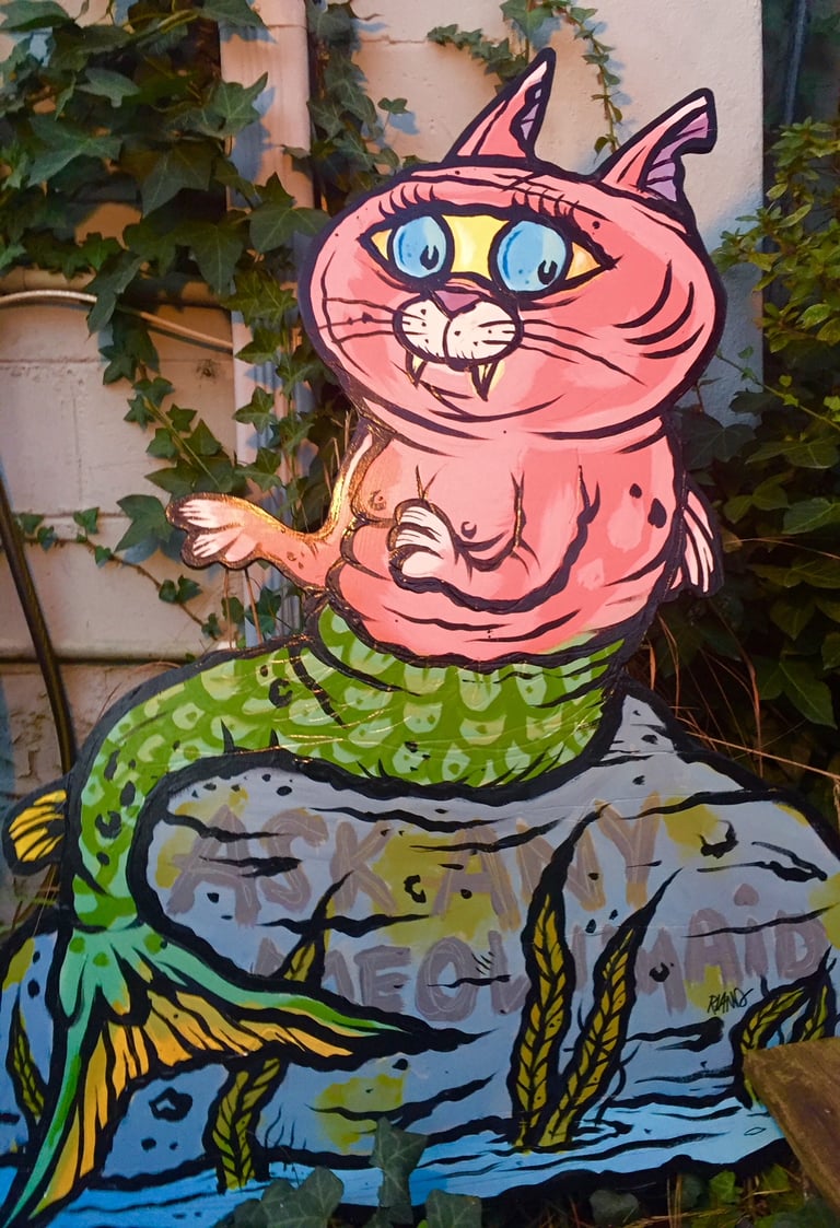 "Kitten Of The Sea" Large Wood Cut-Out Original Painting