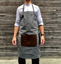Image 1 of Waxed canvas and leather apron / craftsman's apron / sturdy barber's apron