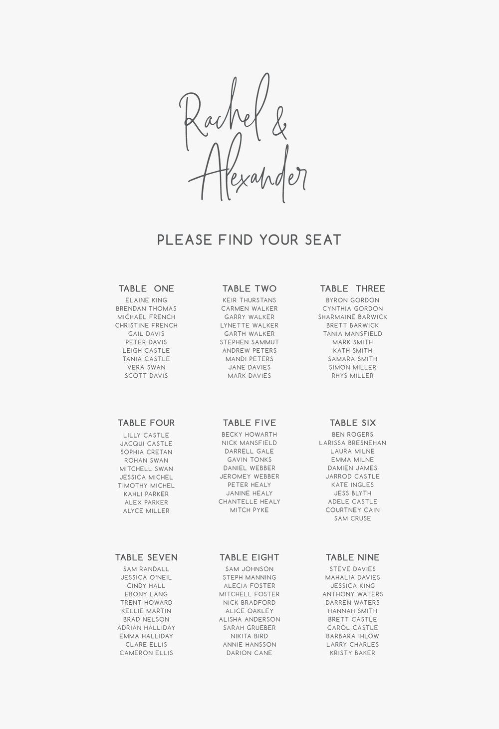 Image of Names of couple seating plan