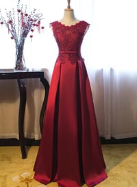Image 1 of Dark Red New Style Junior Prom Dress 2019, Lace and Satin Gown