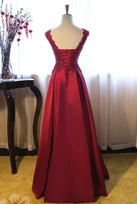 Dark Red New Style Junior Prom Dress 2019, Lace and Satin Gown