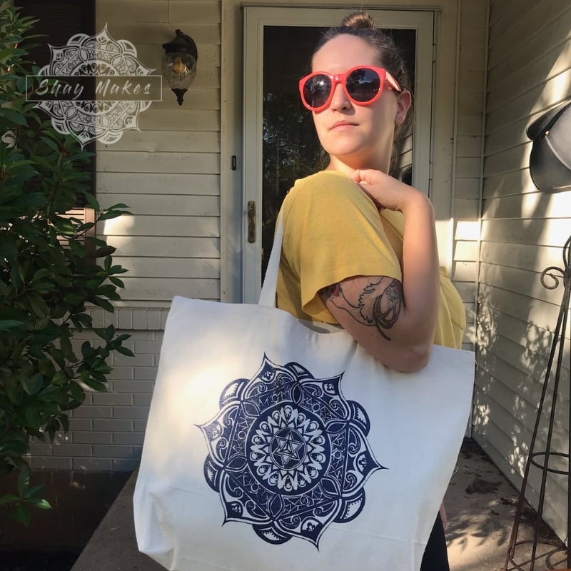 Image of Mandala Canvas Tote Bag (Navy)