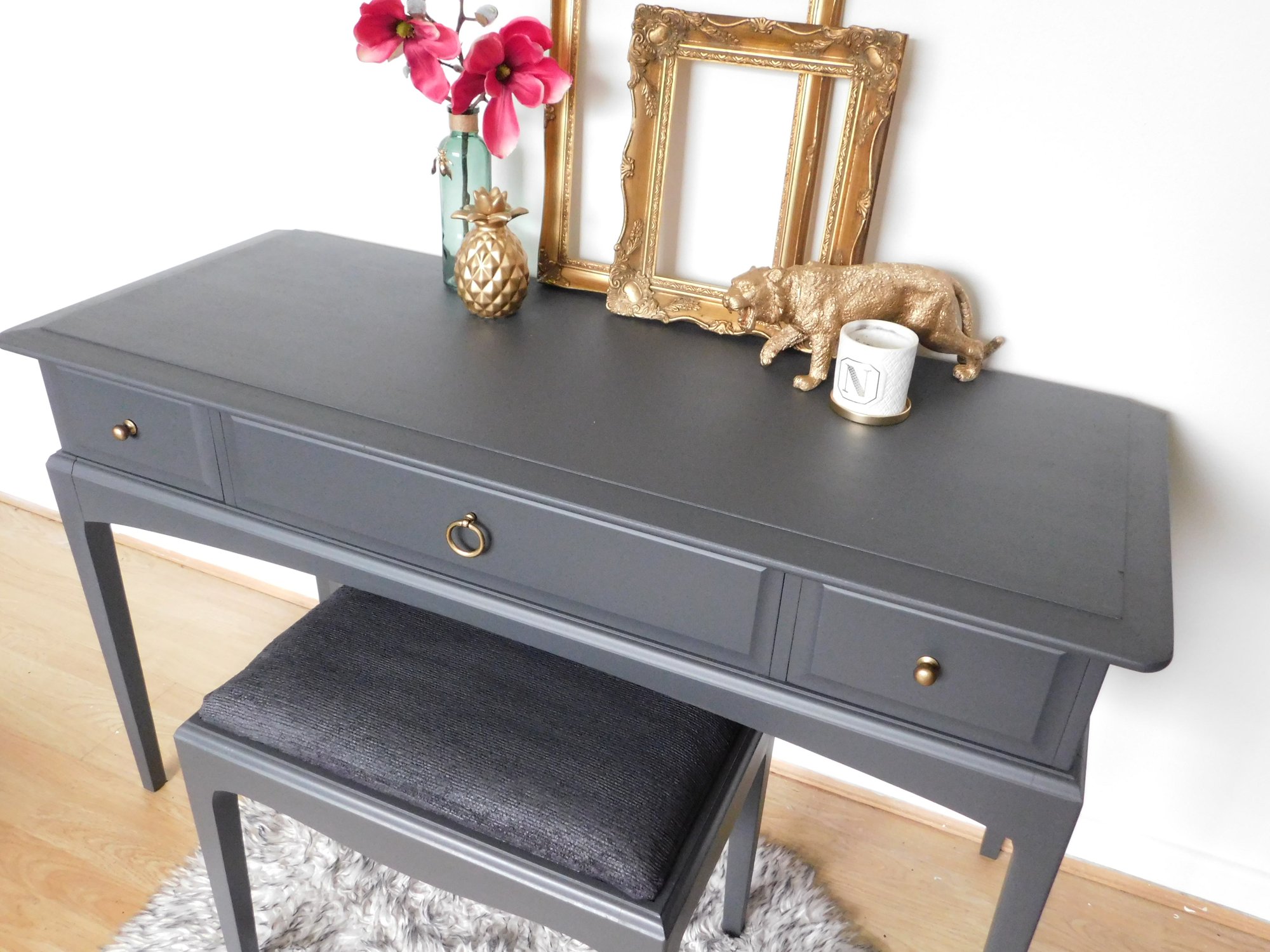 ANY COLOUR Dark grey stag dressing table & stool | Ethan and Grace's Designs & Property staging ANY COLOUR Dark grey stag dressing table & stool | Ethan and Grace's Designs & Property staging