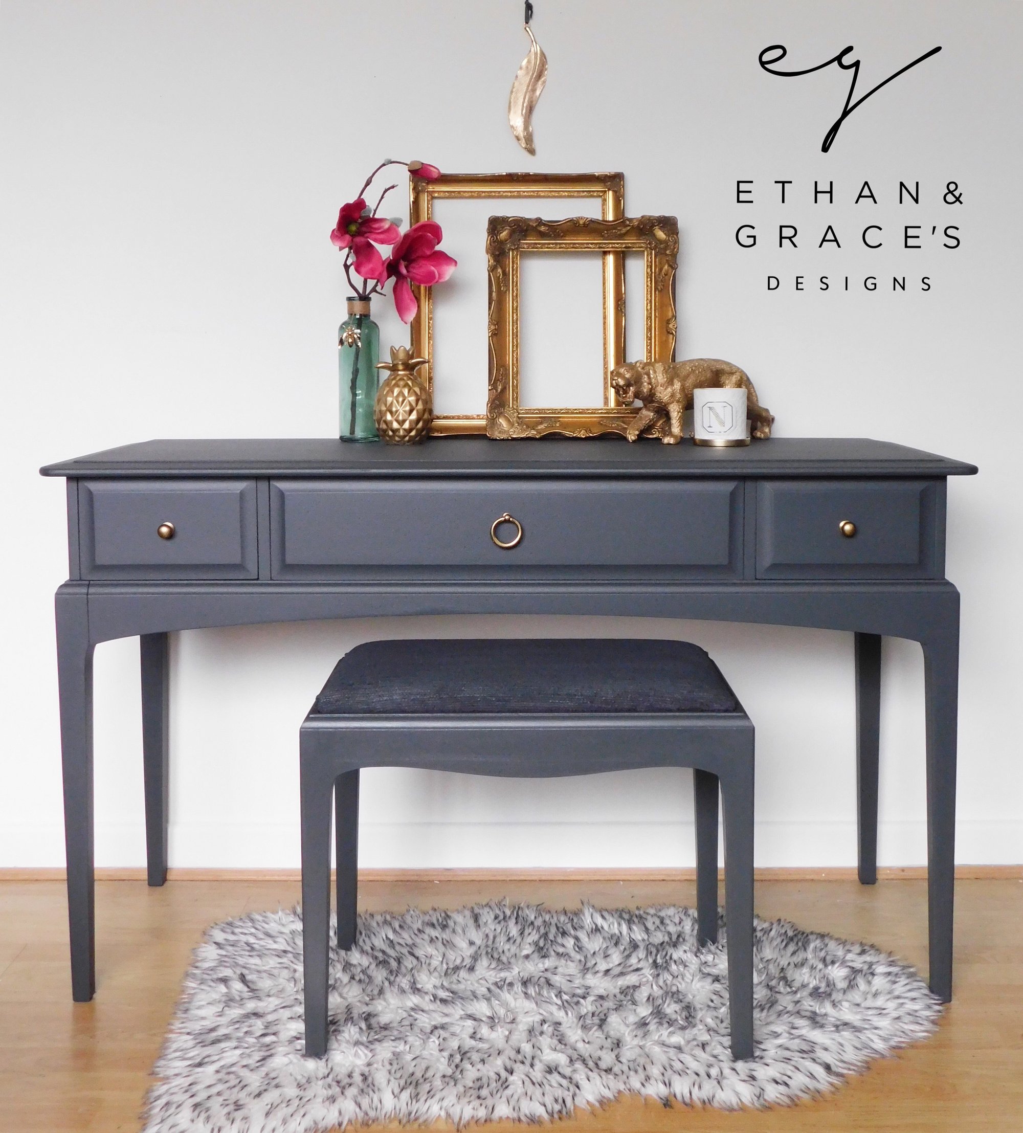 ANY COLOUR Dark grey stag dressing table & stool | Ethan and Grace's Designs & Property staging ANY COLOUR Dark grey stag dressing table & stool | Ethan and Grace's Designs & Property staging