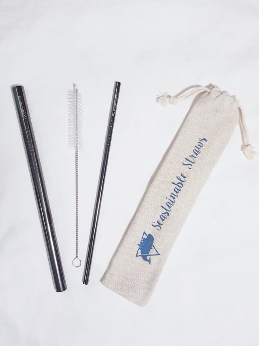 Image of Seastainable Black Chrome Straw Set (with one straw cleaner)