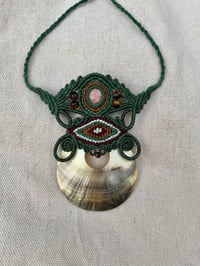 Image 1 of Macrame necklace with rhodochrosite stone and mother of pearl