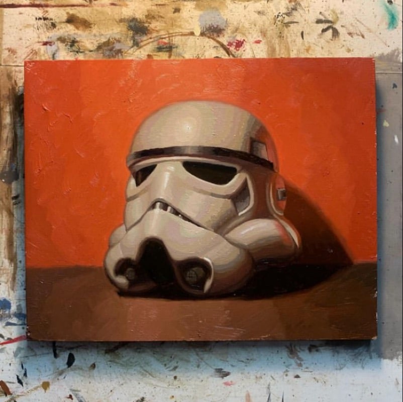 Image of Storm Trooper in Orange Original Oil Painting