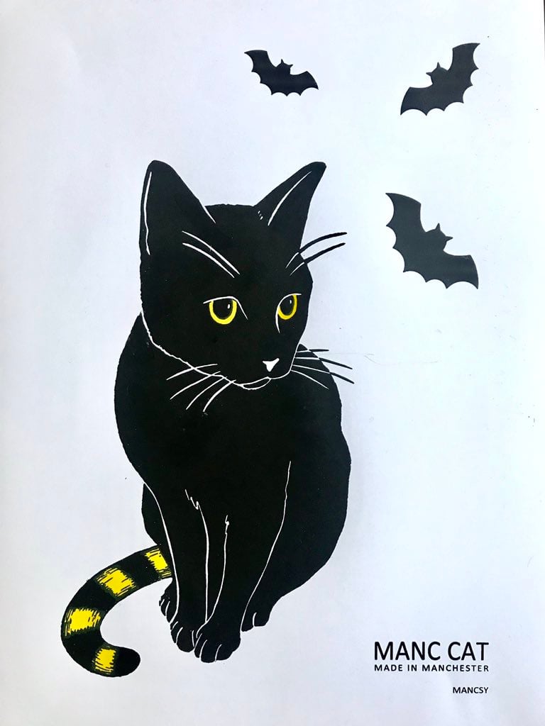 Image of A3 MANC CAT with BATS Halloween Special screen print 