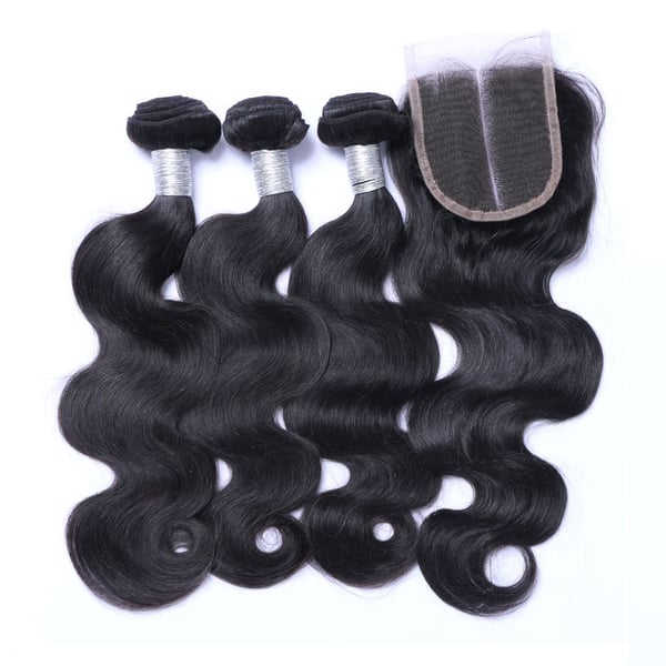 Image of 8A Mink Hair Brazilian Body Wave Virgin Human Hair Weave With Closure Natural Black Hair Extensions