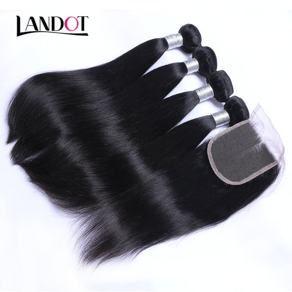 Image of 8A Mink Hair Brazilian Straight Virgin Human Hair Weaves With Closures Natural Black Hair Extensions
